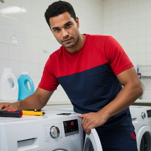 my appliances repair technician standing beside a washing machine